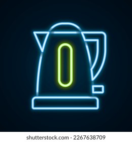 Glowing neon line Electric kettle icon isolated on black background. Teapot icon. Colorful outline concept. Vector