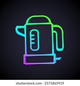 Glowing neon line Electric kettle icon isolated on black background. Teapot icon.  Vector