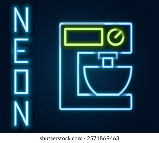 Glowing neon line Electric mixer icon isolated on black background. Kitchen blender. Colorful outline concept. Vector