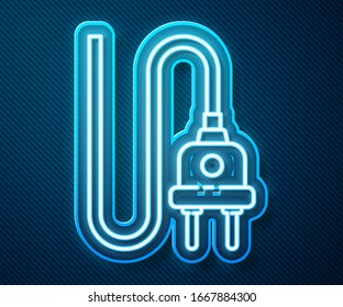 Glowing neon line Electric plug icon isolated on blue background. Concept of connection and disconnection of the electricity.  Vector Illustration