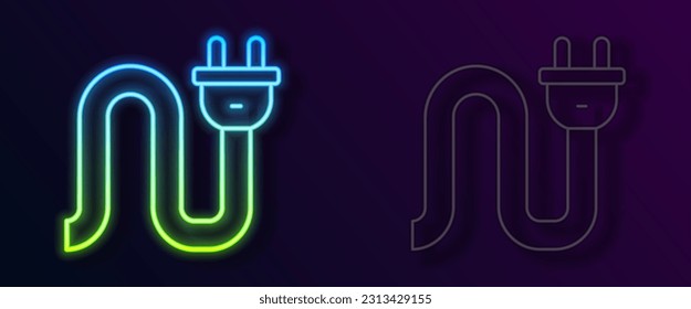 Glowing neon line Electric plug icon isolated on black background. Concept of connection and disconnection of the electricity.  Vector