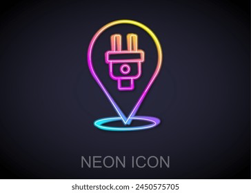 Glowing neon line Electric plug icon isolated on black background. Concept of connection and disconnection of the electricity.  Vector