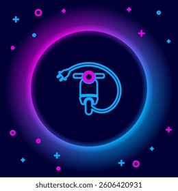Glowing neon line Electric scooter icon isolated on black background. Colorful outline concept. Vector