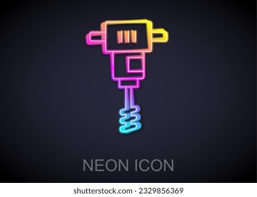 Glowing neon line Electrical hand concrete mixer icon isolated on black background. Handheld electric cement mixer.  Vector