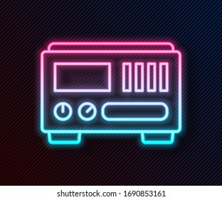 Glowing neon line Electrical measuring instruments icon isolated on black background. Analog devices. Electrical appliances.  Vector Illustration