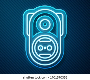 Glowing neon line Electrical outlet icon isolated on blue background. Power socket. Rosette symbol.  Vector Illustration