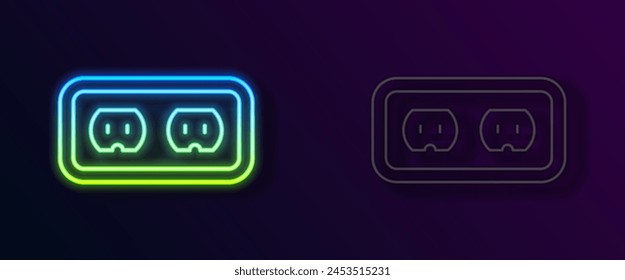 Glowing neon line Electrical outlet icon isolated on black background. Power socket. Rosette symbol.  Vector