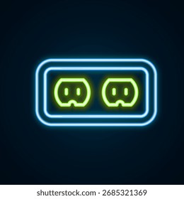 Linha de neon brilhante Ícone elétrico da tomada isolado no fundo preto. Soquete de alimentação. Símbolo de roseta. Conceito de contorno colorido. Vetor