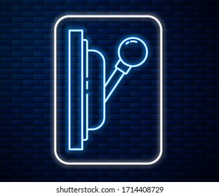 Línea de neón brillante Icono de panel eléctrico aislado en fondo de pared de ladrillo. Palanca del interruptor. Ilustración vectorial