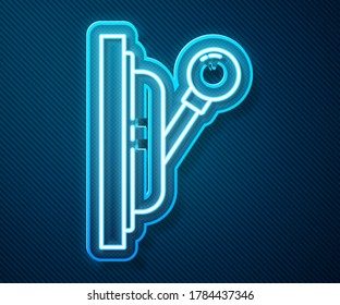 Glowing neon line Electrical panel icon isolated on blue background. Switch lever.  Vector Illustration