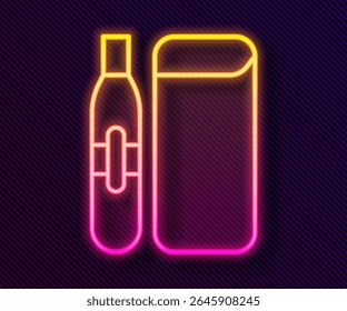 Glowing neon line Electronic cigarette icon isolated on black background. Vape smoking tool. Vaporizer Device.  Vector