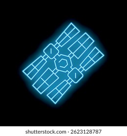 Glowing neon line electronic computer chip icon isolated on black background. Circuit board. Processor symbol. Blue neon light. Vector illustration
