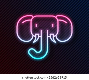 Glowing neon line Elephant icon isolated on black background.  Vector