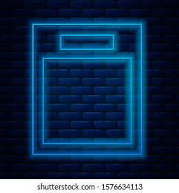 Glowing neon line Empty form icon isolated on brick wall background. File icon. Checklist icon. Business concept.  Vector Illustration