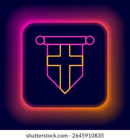 Glowing neon line England flag on pennant icon isolated on black background. Colorful outline concept. Vector