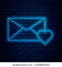 Glowing neon line Envelope with 8 March icon isolated on brick wall background. Message love. Letter love and romance. International Happy Women Day.  Vector Illustration