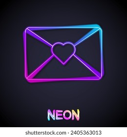 Glowing neon line Envelope with 8 March icon isolated on black background. Message love. Letter love and romance. International Happy Women Day.  Vector