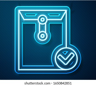 Glühendes Neonline-Umschlag und Markierungssymbol einzeln auf blauem Hintergrund. Erfolgreiche E-Mail-Zustellung, E-Mail-Zustellbestätigung. Vektorillustration-Illustration
