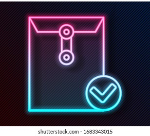 Glowing neon line Envelope and check mark icon isolated on black background. Successful e-mail delivery, email delivery confirmation.  Vector Illustration