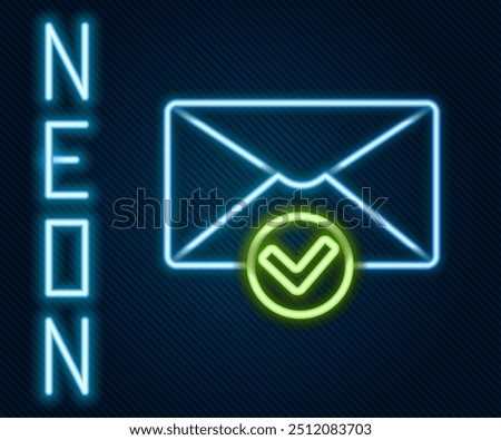 Glowing neon line Envelope and check mark icon isolated on black background. Successful e-mail delivery, email delivery confirmation. Colorful outline concept. Vector Illustration