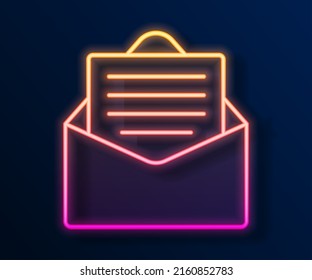 Glowing neon line Envelope with christmas party invitation card icon isolated on black background. Merry Christmas and Happy New Year.  Vector