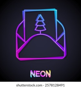 Glowing neon line Envelope with christmas party invitation card icon isolated on black background. Merry Christmas and Happy New Year.  Vector