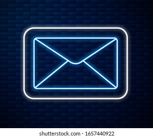 Glowing neon line Envelope icon isolated on brick wall background. Email message letter symbol.  Vector Illustration