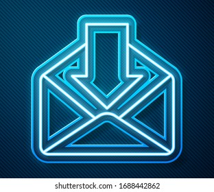 Glowing neon line Envelope icon isolated on blue background. Received message concept. New, email incoming message, sms. Mail delivery service.  Vector Illustration