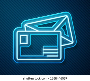 Glowing neon line Envelope icon isolated on blue background. Email message letter symbol.  Vector Illustration