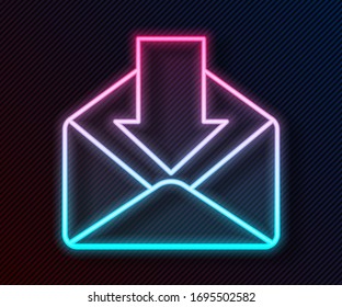 Glowing neon line Envelope icon isolated on black background. Received message concept. New, email incoming message, sms. Mail delivery service.  Vector Illustration