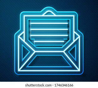 Glowing neon line Envelope icon isolated on blue background. Email message letter symbol.  Vector Illustration