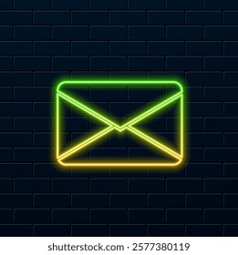 Glowing neon line Envelope icon isolated on brick wall background. Email message letter symbol. Colorful outline concept.