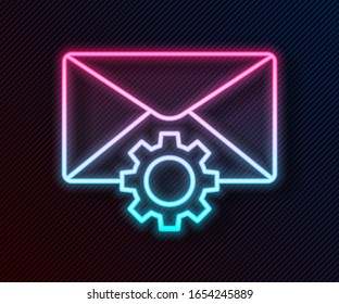 Icono de ajuste de envolvente de neón brillante aislado en fondo negro.  Ilustración vectorial