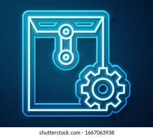 Línea de neón brillante Icono de ajuste de sobres aislado en fondo azul. Ilustración vectorial