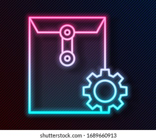 Glowing neon line Envelope setting icon isolated on black background.  Vector Illustration
