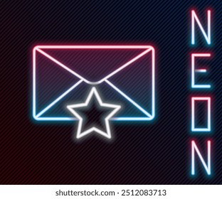 Glowing neon line Envelope with star icon isolated on black background. Important email, add to favourite icon. Starred message mail. Colorful outline concept. Vector Illustration