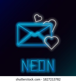 Glowing neon line Envelope with Valentine heart icon isolated on black background. Message love. Letter love and romance. Colorful outline concept. Vector