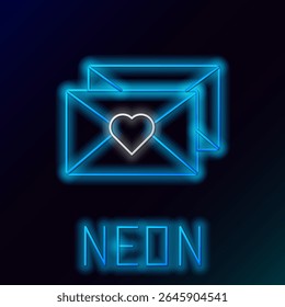 Glowing neon line Envelope with Valentine heart icon isolated on black background. Message love. Letter love and romance. Colorful outline concept. Vector