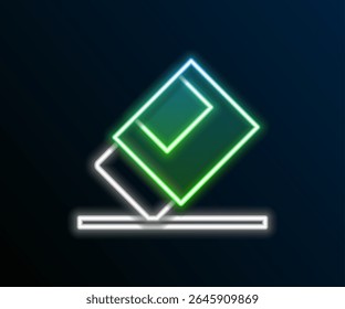 Glowing neon line Eraser or rubber icon isolated on black background. Colorful outline concept. Vector