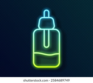 Glowing neon line Essential oil bottle icon isolated on black background. Organic aromatherapy essence. Skin care serum glass drop package.  Vector