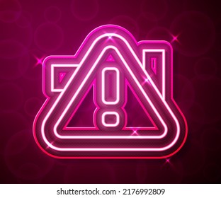 Glowing neon line Exclamation mark in triangle icon isolated on red background. Hazard warning sign, careful, attention, danger warning important.  Vector