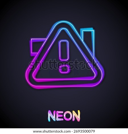 Glowing neon line Exclamation mark in triangle icon isolated on black background. Hazard warning sign, careful, attention, danger warning important.  Vector
