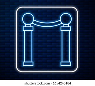 Glowing neon line Exhibition of paintings icon isolated on brick wall background. Picture gallery.  Vector Illustration