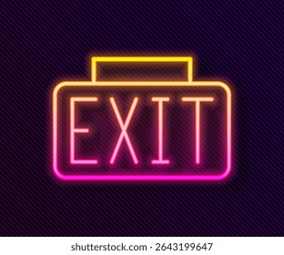 Glowing neon line Exit icon isolated on black background. Fire emergency icon.  Vector