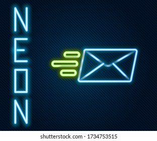 Glowing neon line Express envelope icon isolated on black background. Email message letter symbol. Colorful outline concept. Vector Illustration
