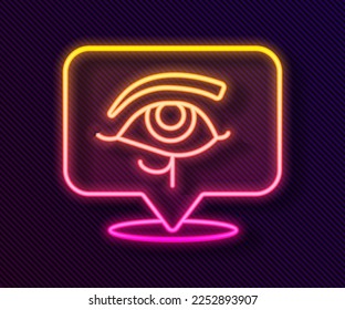 Línea de neón brillante Icono Ojo de Horus aislado en fondo negro. Antigua diosa egipcia símbolo de la boda de protección, poder real y buena salud.  Vector