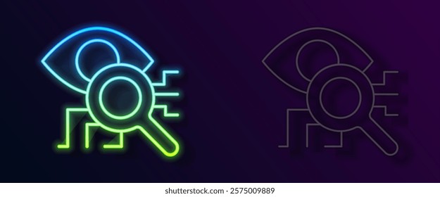 Glowing neon line Eye scan icon isolated on black background. Retinal scan. Scanning eye. Security check symbol. Cyber eye sign.  Vector