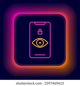 Glowing neon line Eye scan icon isolated on black background. Scanning eye. Security check symbol. Cyber eye sign. Colorful outline concept. Vector