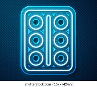 Glowing neon line Eye shadow palette with brush icon isolated on blue background.  Vector Illustration