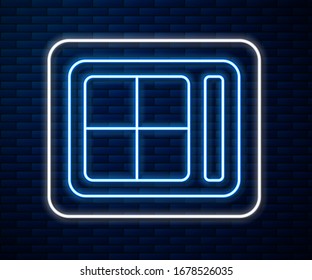 Glowing neon line Eye shadow palette with brush icon isolated on brick wall background.  Vector Illustration